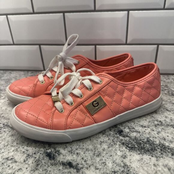 G By Guess Womens 9 GGBacker8 Coral‎ GBG Casual Shoes Tie Spring Gold - Picture 1 of 7